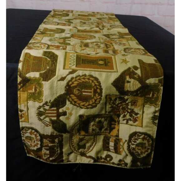 Vtg Handmade Table Runner Early American Colonial Style 54" Tapestry